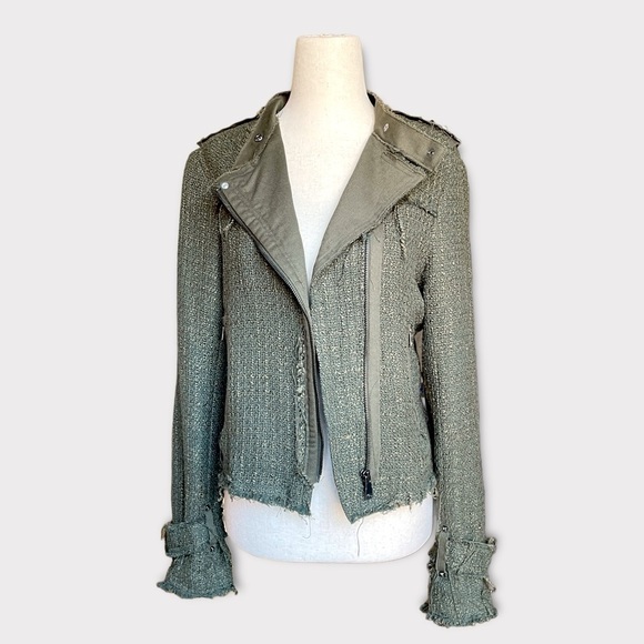Maison Cinqcent Tweed Military Jacket Zipper Detail Moto Military Jacket Small - Picture 3 of 12